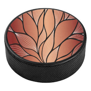 Rustic Coppery Bronze Leave Pattern Hockey Puck