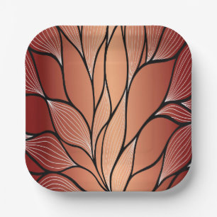 Rustic Coppery Bronze Leave Pattern Paper Plate