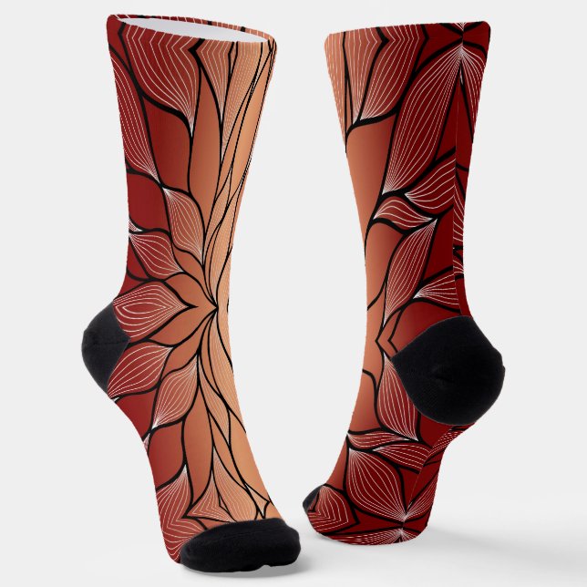 Rustic Coppery Bronze Leave Pattern  Socks (Angled)