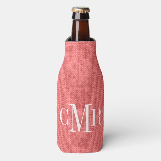 Rustic Coral Classic Monogram Bottle Cooler (Bottle Front)