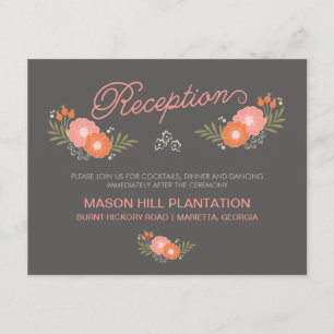Rustic Coral Floral Reception Cards
