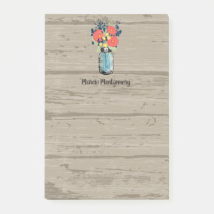 Rustic Coral Gerber Daisy Mason Jar Personalise Post-it Notes