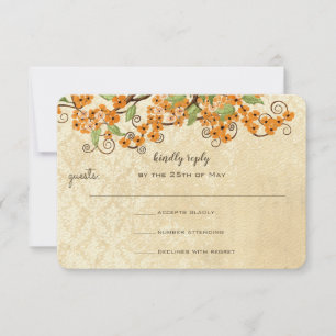 Rustic Coral Orange Spring Blossom Wedding RSVP