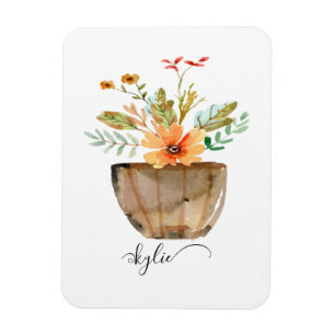 Rustic Coral Painted Flowers Magnet