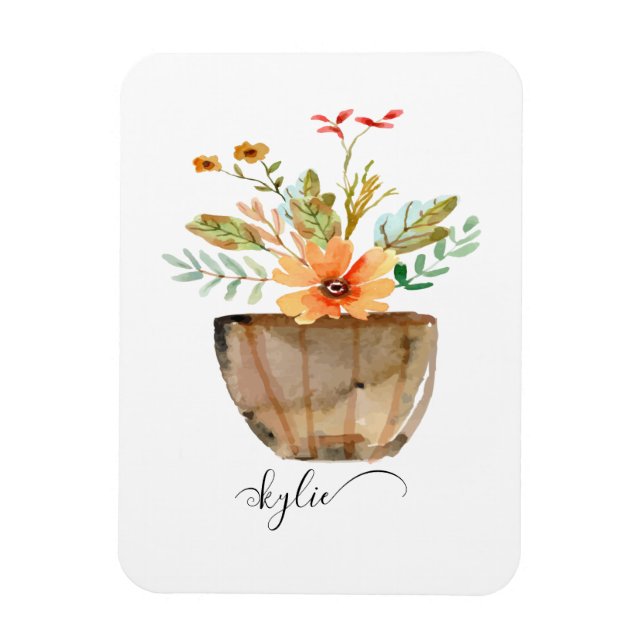 Rustic Coral Painted Flowers Magnet (Vertical)