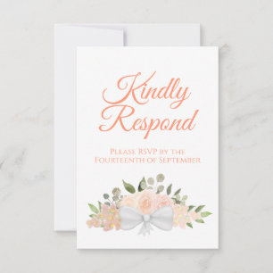Rustic Coral Peach Floral Bouquet Wedding RSVP Card