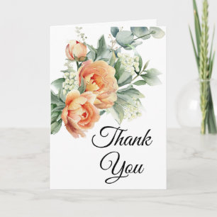 Rustic Coral Peach Flowers Greenery photo  Thank You Card