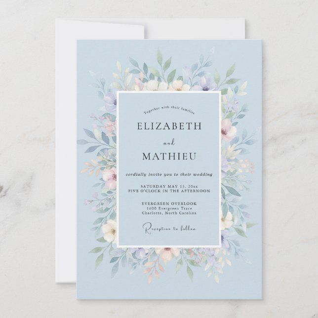 Rustic Cornflower Wreath Wedding Invitation (Front)