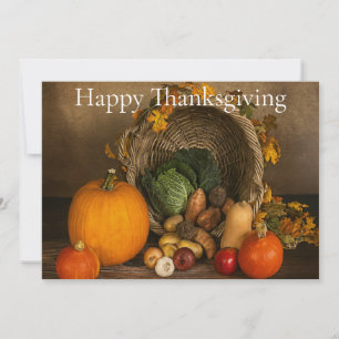 Rustic Cornucopia Harvest Thanksgiving Blessings Holiday Card
