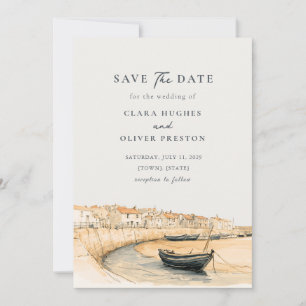 Rustic Cornwall Fishing Village Harbour Wedding Save The Date