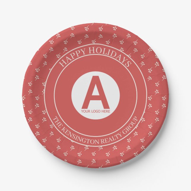 Rustic Corporate Business Holiday Winter Red Paper Plate (Front)
