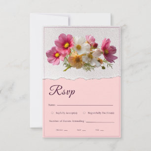 Rustic Cosmos Floral Plaster Torn Paper Wedding RS RSVP Card