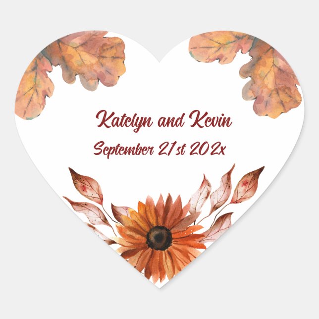 Rustic & Cosy Autumn Wedding Collection Heart Sticker (Front)