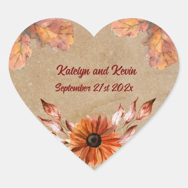 Rustic & Cosy Autumn Wedding Collection Heart Sticker (Front)