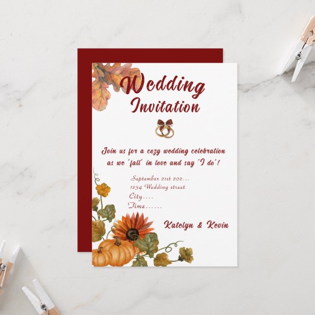 Rustic& Cosy Autumn Wedding Collection invitation  (Front/Back In Situ)