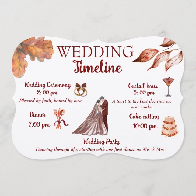 Rustic & Cosy Autumn Wedding Timeline  Programme (Front)