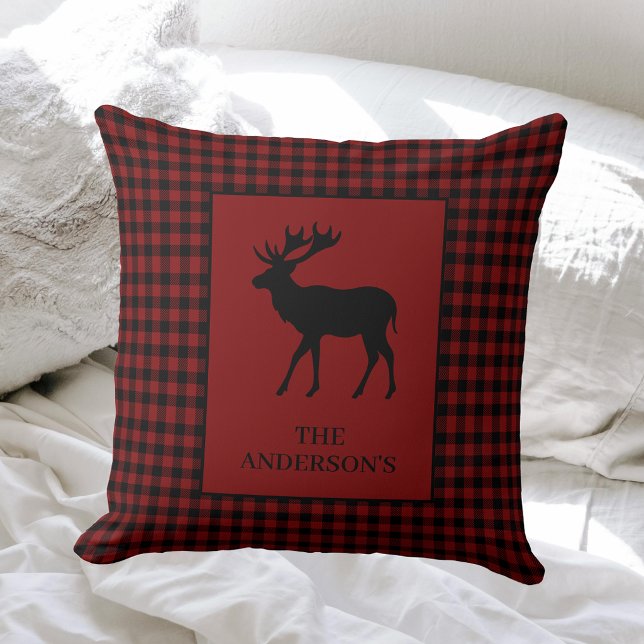 Rustic Cosy Cabin Red Plaid Moose Cushion (Creator Uploaded)