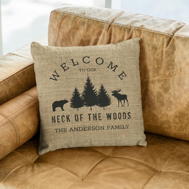 Rustic Cosy Cabin Welcome Family Name Cushion (Creator Uploaded)