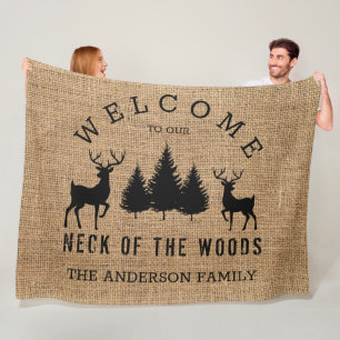 Rustic Cosy Cabin Welcome Family Name  Fleece Blan Blanket