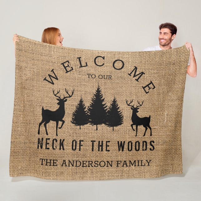 Rustic Cosy Cabin Welcome Family Name  Fleece Blan Blanket (In Situ)