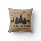Rustic Cosy Cabin Welcome Family Name Throw Pillow