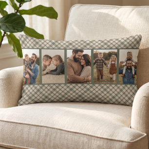 Rustic Cosy Green Buffalo Plaid Multi Photo Lumbar Cushion