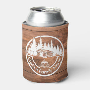 Rustic Cottage Cabin Barn Custom Family Name Can Cooler