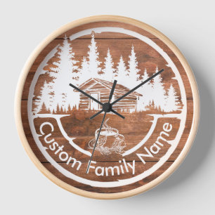 Rustic Cottage Cabin Barn Custom Family Name Clock