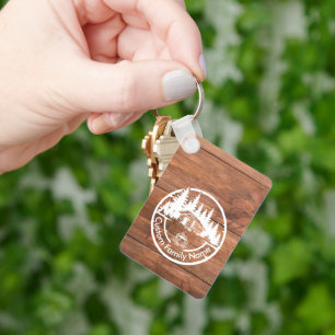 Rustic Cottage Cabin Barn   Custom Family Name Key Ring