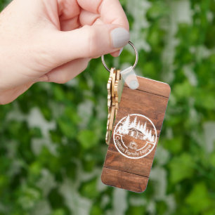 Rustic Cottage Cabin Barn   Custom Family Name Key Ring