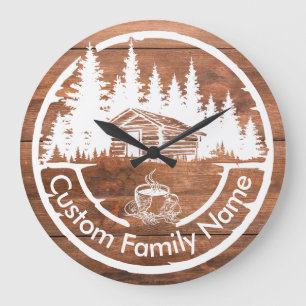 Rustic Cottage Cabin Barn Custom Family Name Large Clock