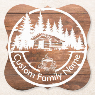 Rustic Cottage Cabin Barn | Custom Family Name Paper Coaster