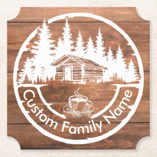 Rustic Cottage Cabin Barn | Custom Family Name Paper Coaster