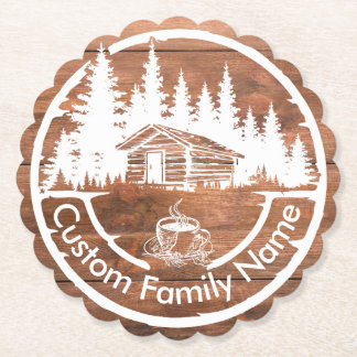 Rustic Cottage Cabin Barn | Custom Family Name Paper Coaster