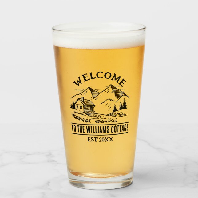 Rustic Cottage Camp Personalised Family Cabin Name Glass (Front Filled)