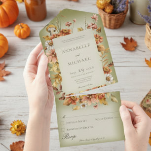 Rustic Cottage Core Fall Wildflowers Green All In One Invitation