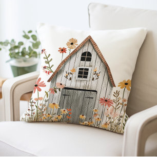 Rustic Cottage Floral Pillow, Vintage Farmhouse  Cushion
