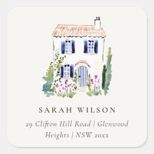 Rustic Cottage Landscape Home Moved Address Square Sticker