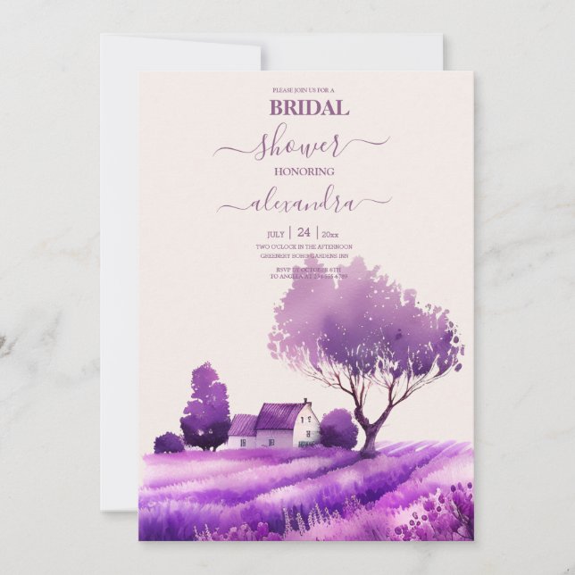 Rustic Cottage Purple Lavender Bridal Invitation (Front)