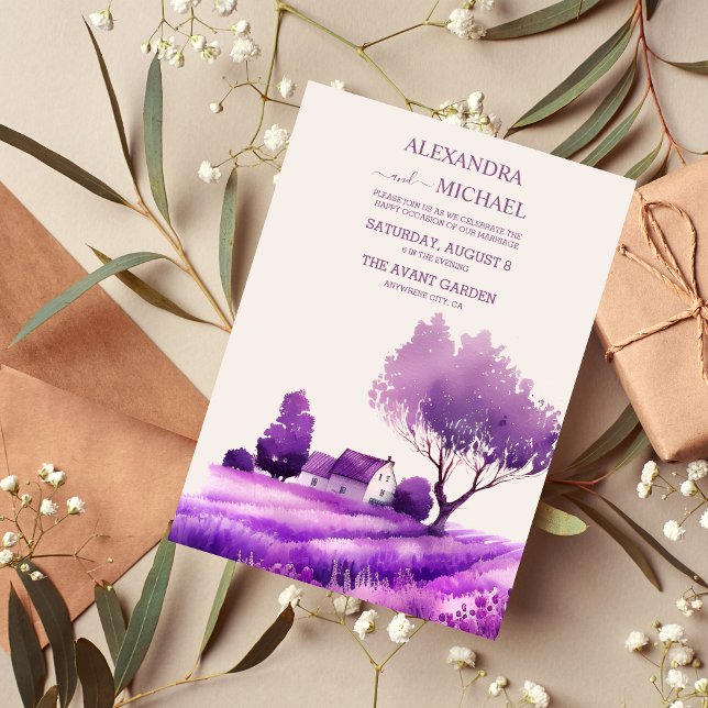 Rustic Cottage Purple Lavender Wedding Invitation (Creator Uploaded)