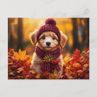 Rustic Cottagecore Cosy Autumnal Puppy Landscape Postcard
