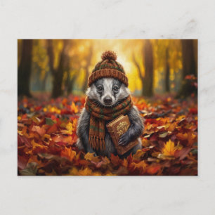 Rustic Cottagecore Cosy Fall Badger Landscape Postcard