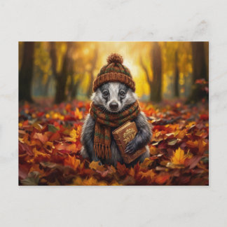 Rustic Cottagecore Cosy Fall Badger Landscape Postcard