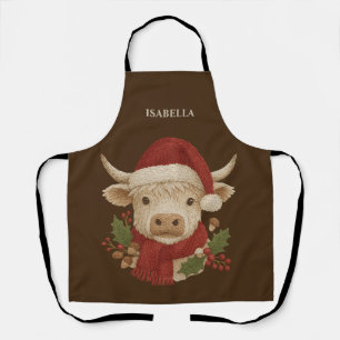  Rustic cottagecore Highland Cow with Santa Hat Apron