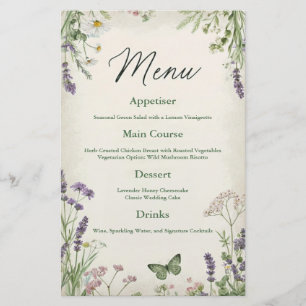 Rustic Cottagecore Wedding Menu Card