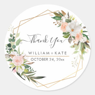 Rustic Cotton Blush Roses Eucalyptus Thank You Classic Round Sticker