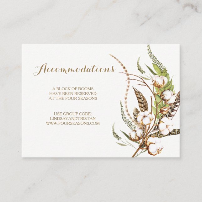 Rustic Cotton Floral Wedding Accommodation Card (Front)