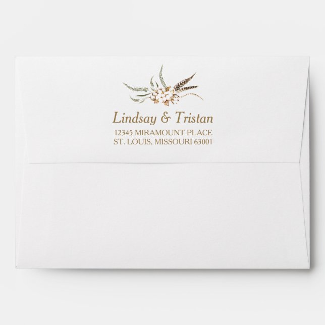 Rustic Cotton Floral Wedding Envelopes (Back (Top Flap))