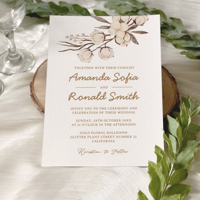 Rustic Cotton Floral Wedding Invitation (Creator Uploaded)