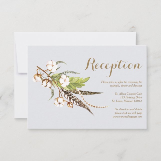 Rustic Cotton Floral Wedding Reception Card (Front)